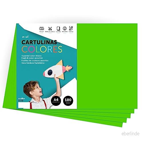 Färgkartong, A4 Intensiva färger, 180gr färgblad för hantverk, skriva ut dina kreativa dokument och mönster, färgade folios · m office (25 ark, stark grön) 8447031011872