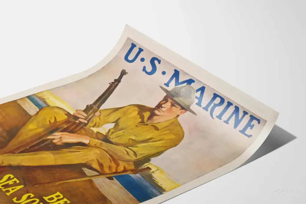 Vintageposter U.S. Marine Bli en havsoldat - Militär väggdekoration - Bild 3
