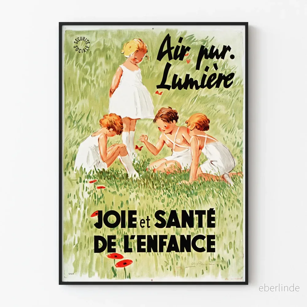 Vintageposter för Socialförsäkringen - Ren luft och ljus, glädje och hälsa i barndomen