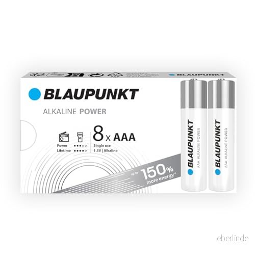 BLAUPUNKT AAA alkaliska batterier, paket med 8, bäst för väggklockor, TV fjärrkontroller, LR03BPO/8CB 5410853069942