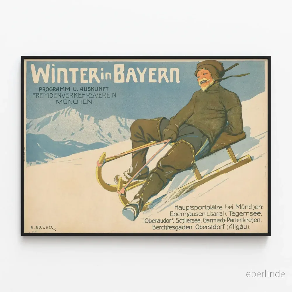 Vintage vinterposter i Bayern - Sport vinterväggdekoration