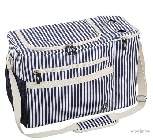 Cilio Isoleringsväska MARITIMO 23 l kapacitet kylväska med bärrem polyester, skummad folie picknickväska kylfack för flaska, framficka och nätficka vitblå 4017166106657