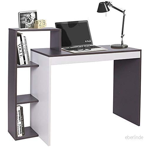 BAKAJI Bokhylla Skrivbord 4 Hyllor Arbetsbord Dörr PC Dator Struktur och Bordsskiva Trä MDF Heminredning Kontor Barnrum Storlek 110 x 90 40 cm (Grå) 8055205794317