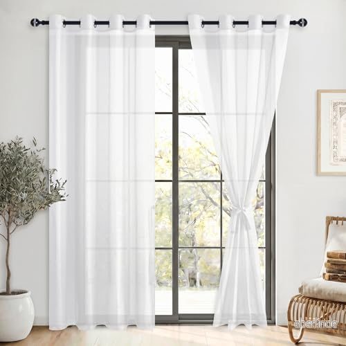 DWCN Sheer Voile gardin transparent med öljetter 2 stycken öljettskynke för vardagsrum, babyrum, sovrum, vit, 225 x 140 cm (H B), 6976667700574