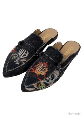 DOGO Kvinnors veganläder svarta tofflor Warner Bros Tasmanian Devil Pattern, Material: Polyester, 37 EU 8680544270675