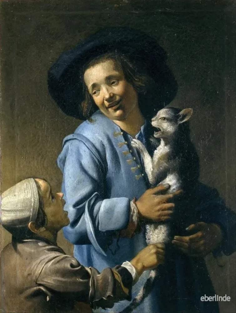 Målning av unga som leker med katten - Abraham Bloemaert | Konsttryck - Bild 2