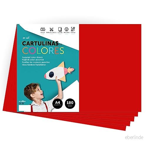 Färgkartong, A4 Intensiva färger, 180gr färgblad för hantverk, skriva ut dina kreativa dokument och mönster, färgade Folios · m office (100 ark, mörkrött) 8447031009237