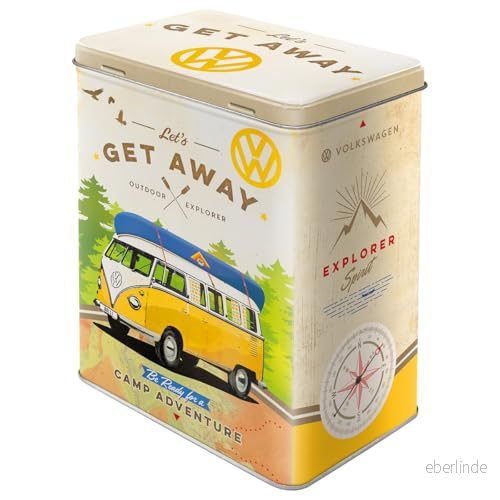 Nostalgic Art Förvaringsburk i retrostil L, Volkswagen Bulli Get Away Presentidé för VW buss, Stor kaffeburk av plåt, Deko vintagedesign, 3 l 4036113301365