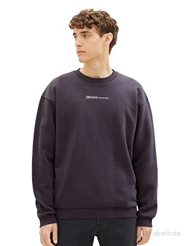 TOM TAILOR Denim herr crewneck sweatshirt med litet logotyptryck, 29476 färgad grå, L 4067261254685