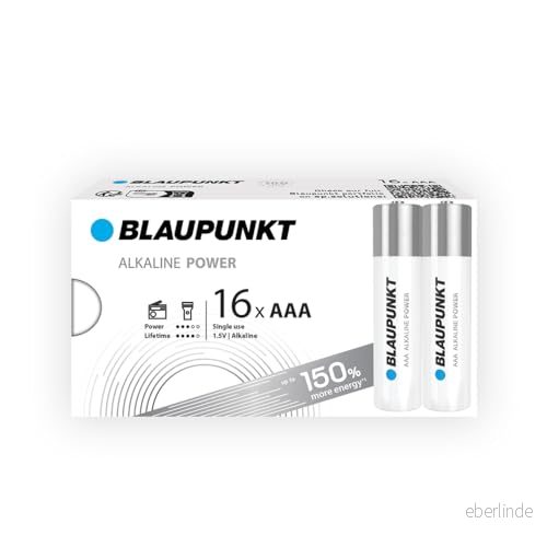 BLAUPUNKT AAA alkaliska batterier, paket med 16, bäst för väggklockor, TV fjärrkontroller, LR03BPO/16CB 5410853069201