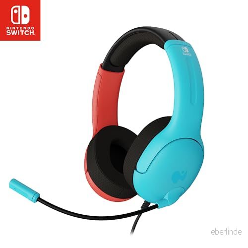PDP Gaming LVL40 Stereo Headset med Mic for Nintendo Switch, PC, iPad, Mac, Laptop dator, Noise Cancelling mikrofon, Lättvikt, Soft Comfort On Ear Headphones, 3.5 mm jack, Blått och rött 708056066826
