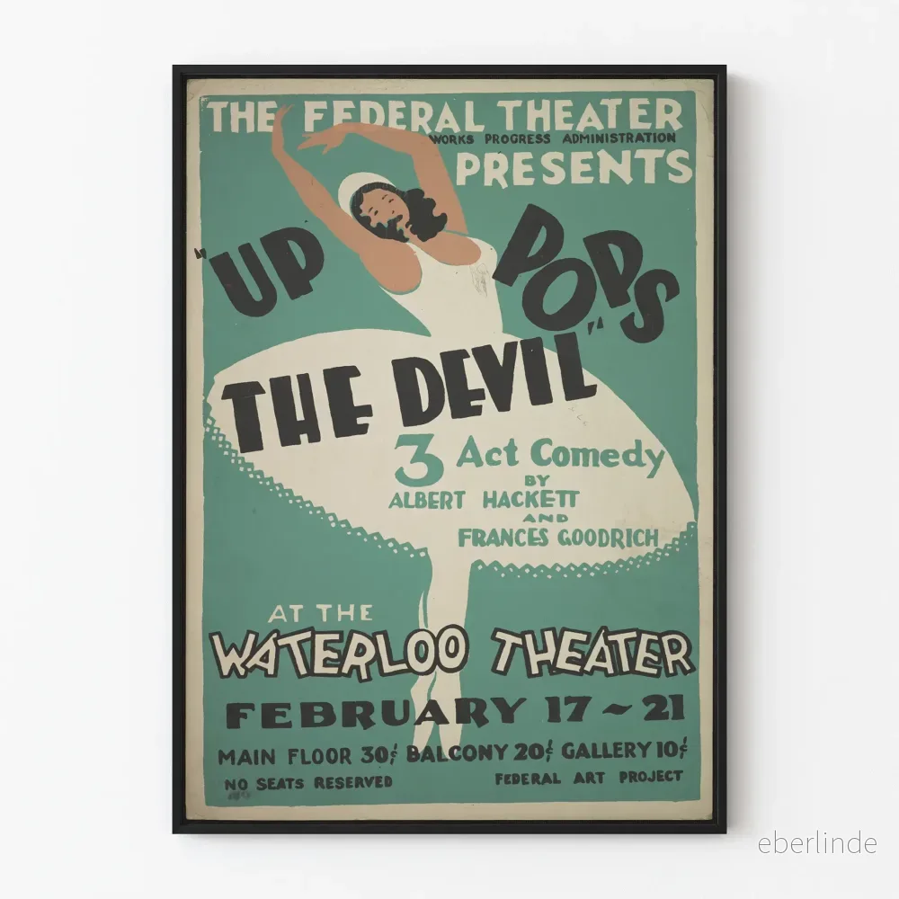 Vintageposter för föreställningen "Up Pops The Devil" på Waterloo Theater