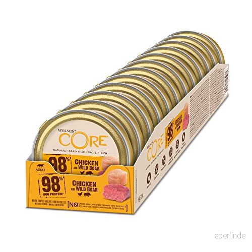 Wellness CORE 98 procent kyckling och Wild Boar, kattmat våt, paste, spannmålsfri, hög kötthalt, med vildsvin, 12 x 85 g 76344108832