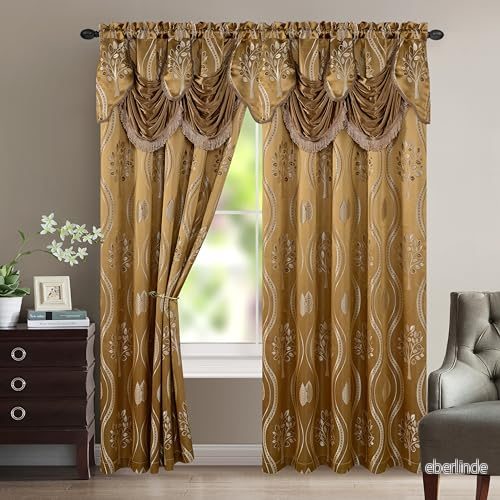 Elegant komfort Aurora Jacquard Look gardinpanel set med bifogad kappa 137 cm x 213 (set 2), brungrå 686091876658