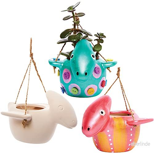 Baker Ross FX578 Dinosaurier i keramiska hängande blomkrukor Låda med 2 stycken, måla din egen blomkruka 5063067004904