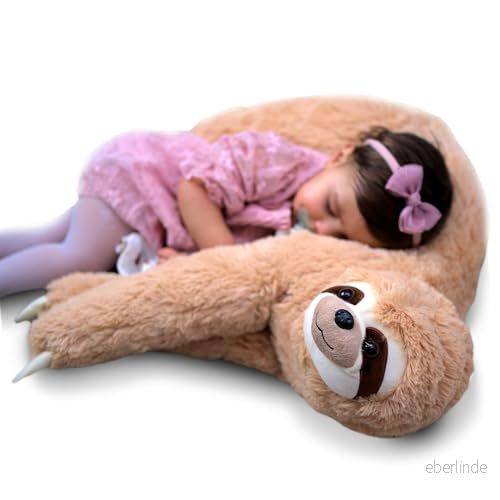 Mikamax Sloth Pillow - XL Sengångare Gosedjur Stort Kardborreknäppning Tassarna Brun 90CM 8719481358419