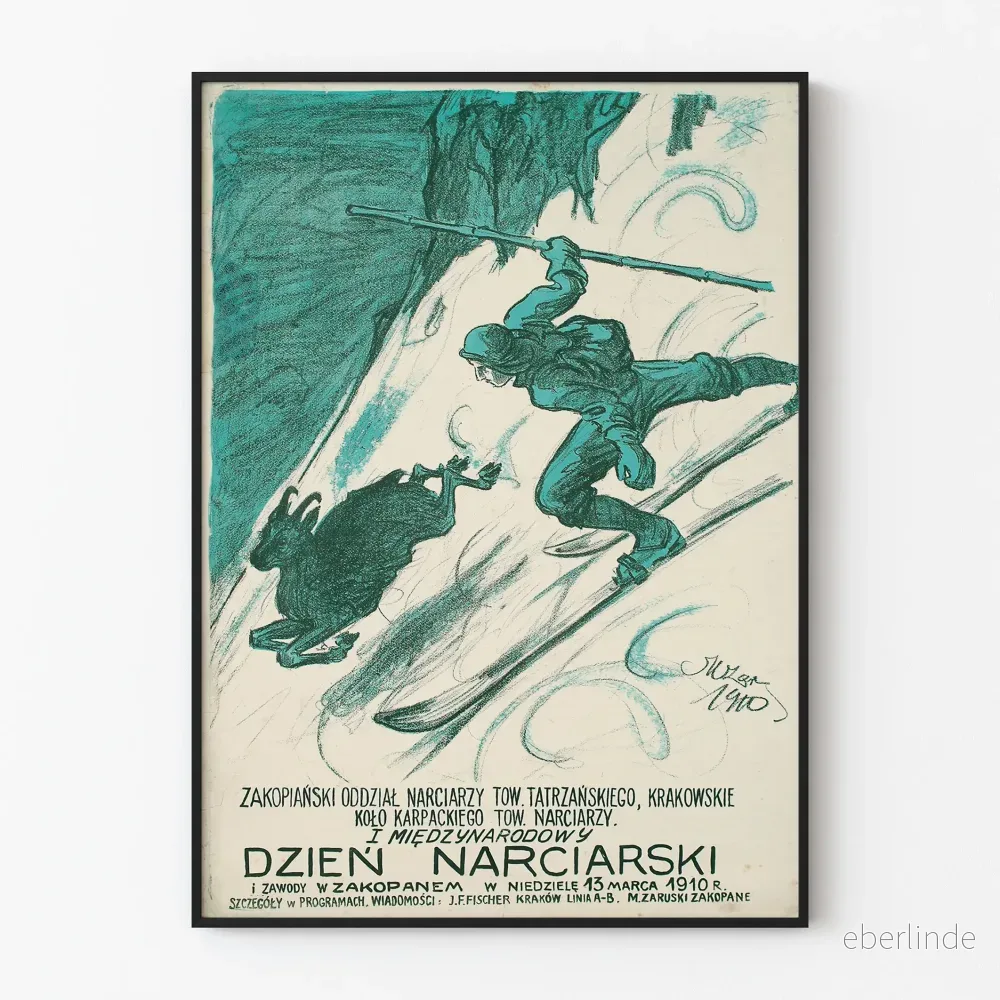 Vintageposter för Internationella skiddagen 1910 i Zakopane