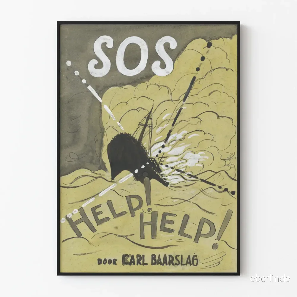 Vintageaffisch SOS Hjälp med illustration av skepp i storm