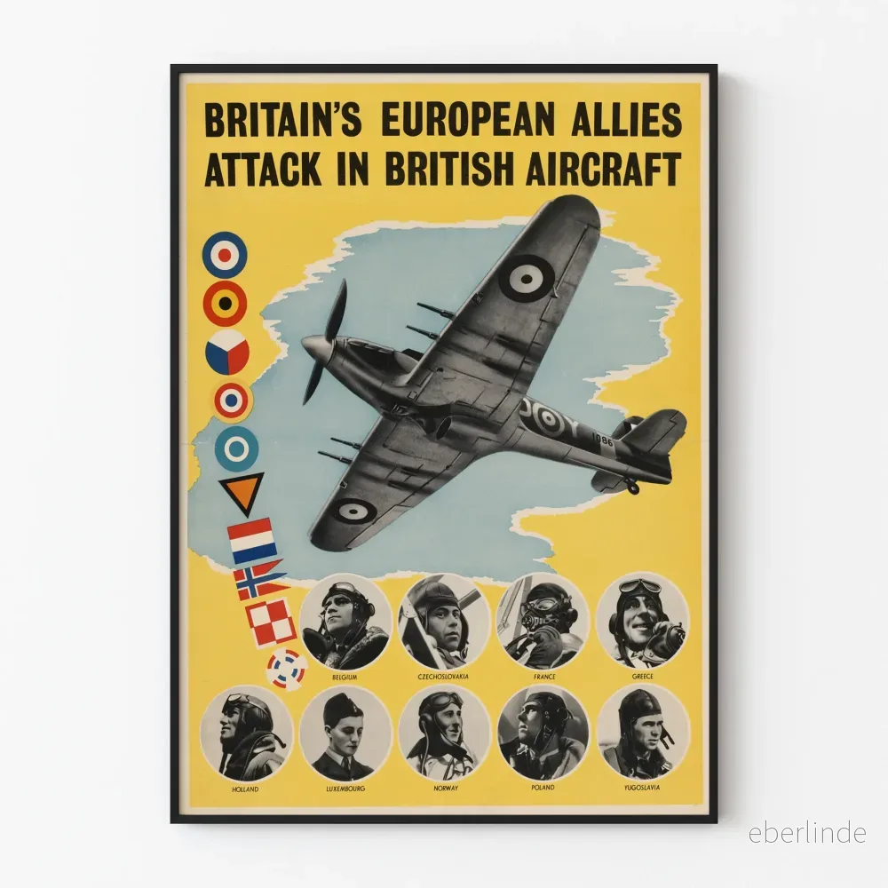 Vintageflygplansposter för allierade europeiska – Flygplansväggdekoration Vintageflygplansposter för allierade europeiska – Flygplansväggdekoration
