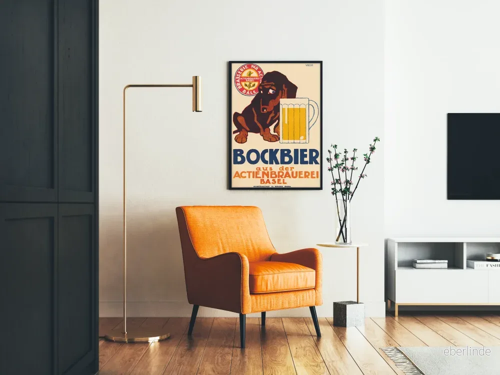 Vintageposter Bockbier Actienbrauerei Basel med hund och ölsejdel - Bild 2