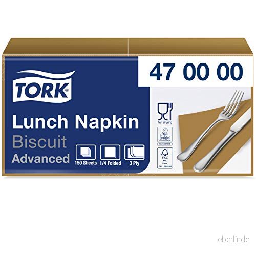 Tork 47000 mjuka lunchservetter 3 lager, absorberande pappersservetter krämfärg/mångsidig/avancerad kvalitet/10 x 150 (1500) servetter/32,6 33 cm (B L) / 1/4 tum, Kex, 1500 7322540777857