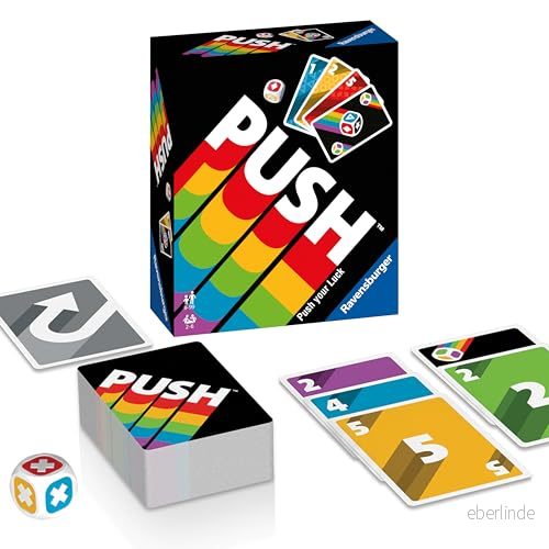 Ravensburger 26828 Push, underhållande kortspel för hela familjen, risk från 8 år, förvaringsspel 2 6 spelare, vit 4005556268283