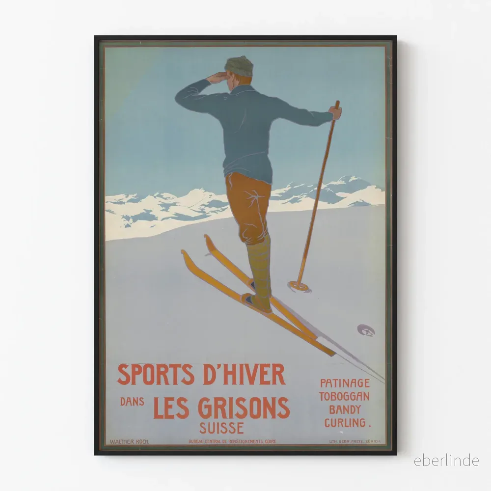 Vintageposter för vintersporter i Graubünden – Alpin väggdekoration