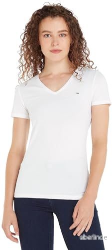 Tommy Jeans Skinny Stretch V NECK Tshirt bas, Storlek: XS, White 8720112664953