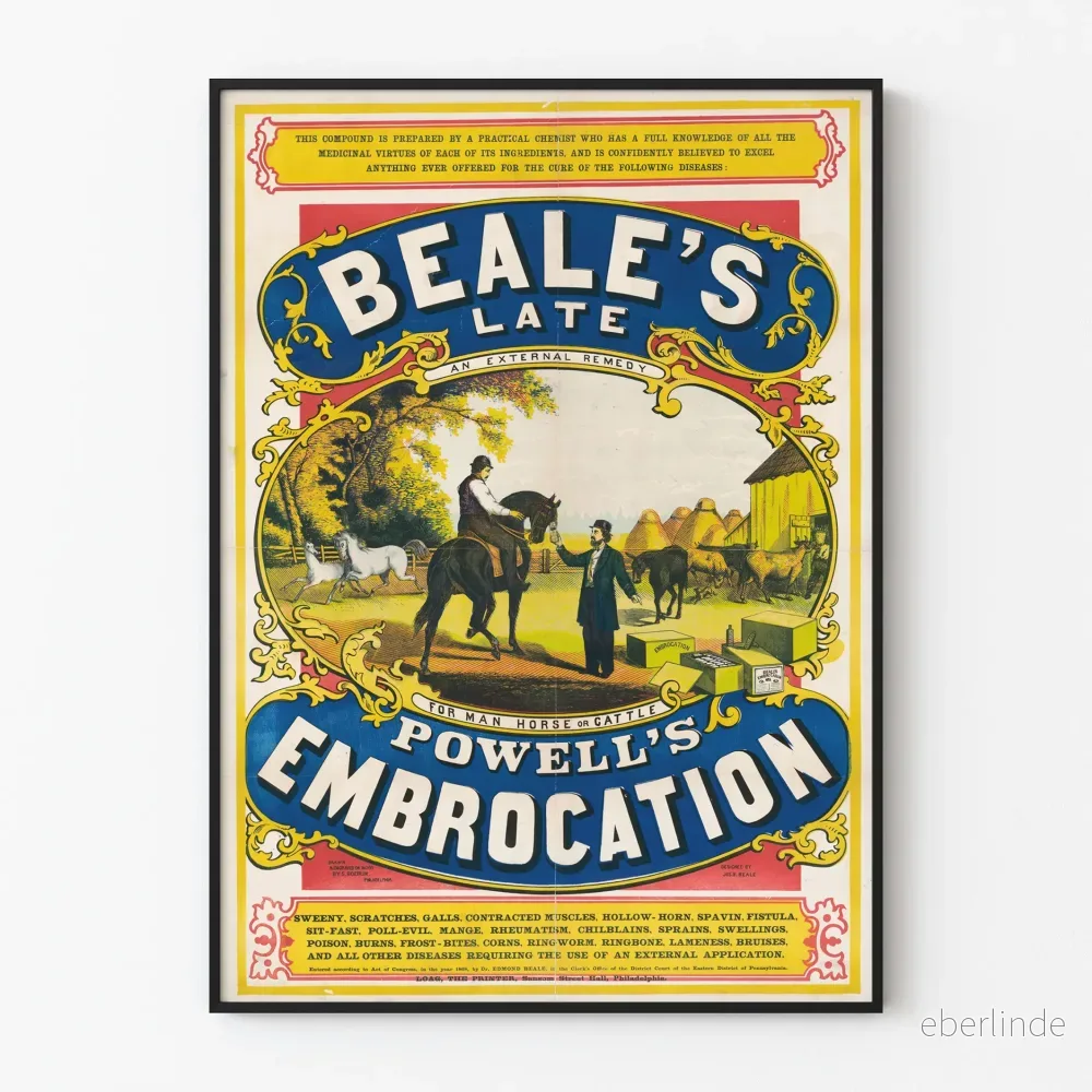 Vintageposter Beale's Late Powell's Embrocation för väggdekoration