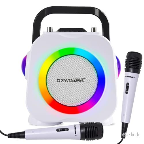 DYNASONISK. Trådlös Bluetooth högtalare med LED lampor. Bärbar karaokemaskin två mikrofoner. Originalpresent (Dk 201 svart) 8436585400850