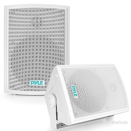 Dual Waterproof Outdoor Speaker System 6.5 Inch Pair of Weatherproof Wall or Ceiling Mounted White Speakers w/Heavy Duty Grill, Universal Mount For Use in the Pool, Patio Indoor Pyle PDWR63 68888709491