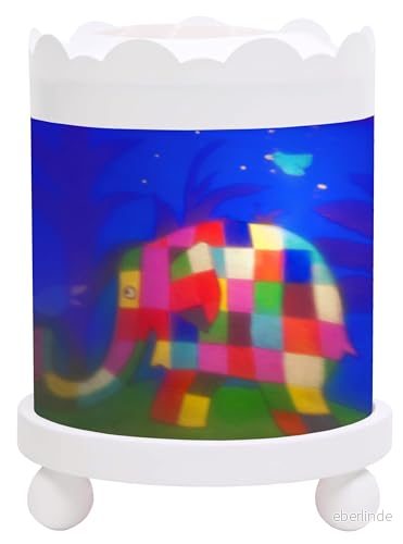 Byxor elefantens äldre nattlampa magisk karusell idealisk födelsegåva Färg trä vit animerade bilder lugnande ljus 12 V 10 W glödlampa ingår EU-kontakt 3457010436430