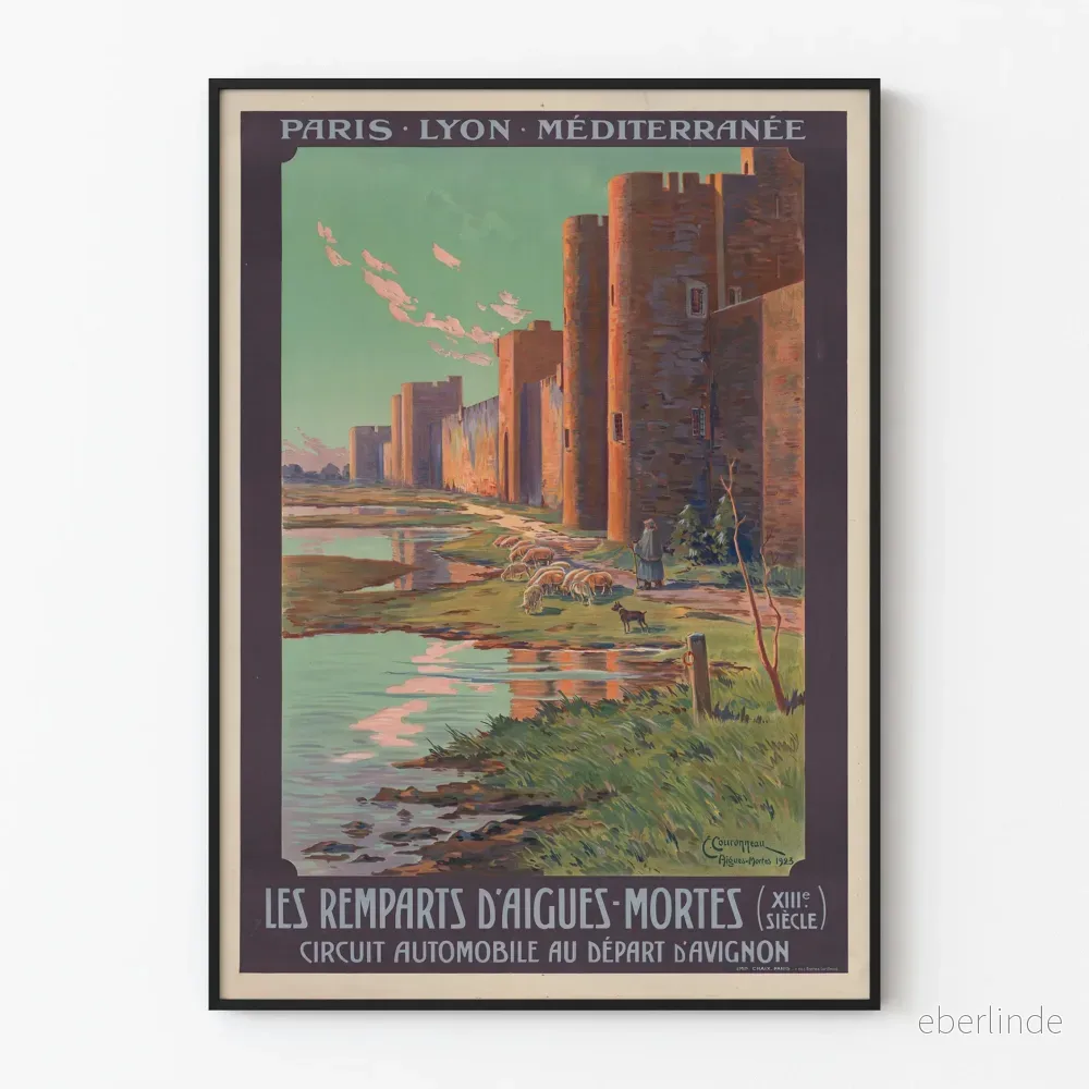 Vintageposter Les Remparts d'Aigues-Mortes XIII:e århundrade väggdekoration