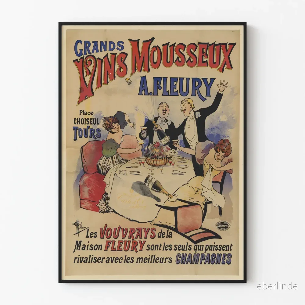 Vintageposter för stora mousserande viner A. Fleury - Retro väggdekoration