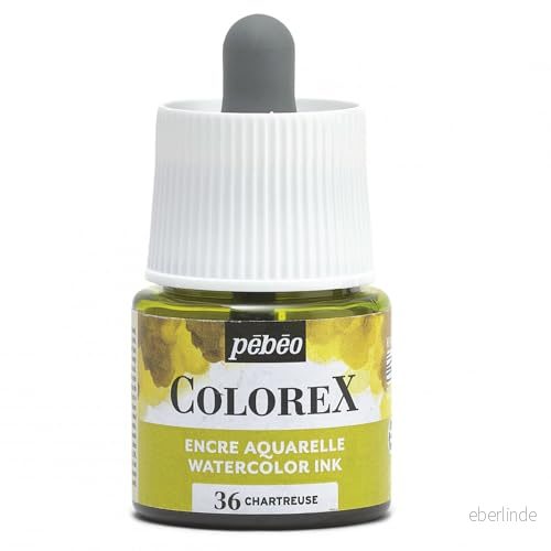Pebeo Colorex 45 ml Chartreuse bläck akvarellbläck gult med sammetslen flera verktyg teckning 3167864170366