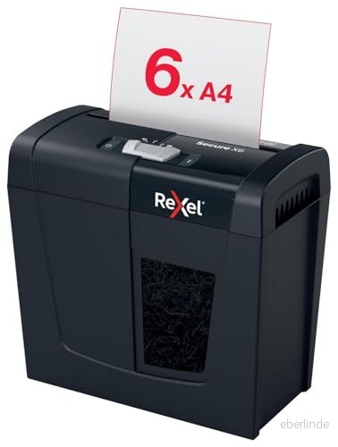 Rexel X6 Korsskärning Dokumentförstörare, 7-6 Ark, P4 Säkerhetsklass, 10-liters Avfallskorg, Tyst och Kompakt 5028252615266