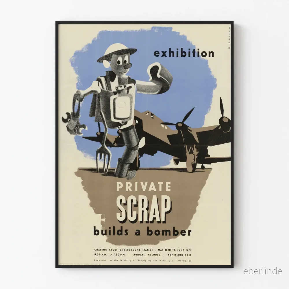 Vintageposter Private Scrap Builds a Bomber - Industriell väggdekoration