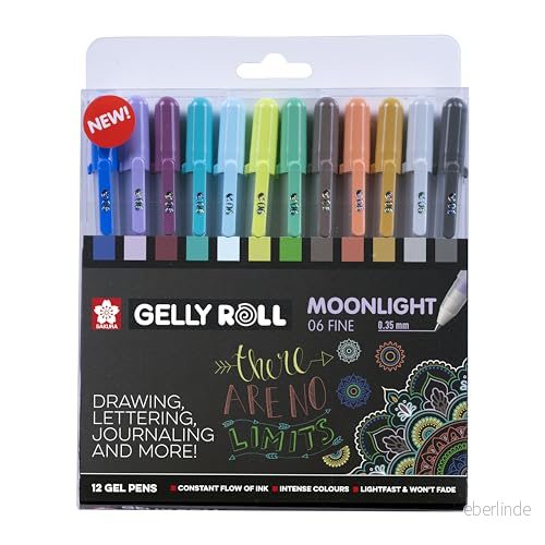 Sakura Gelly Roll Moonlight FINE Uppsättning med 12 gelpennor, storlek 6 (0,35 mm), fluorescerande 8712079448868