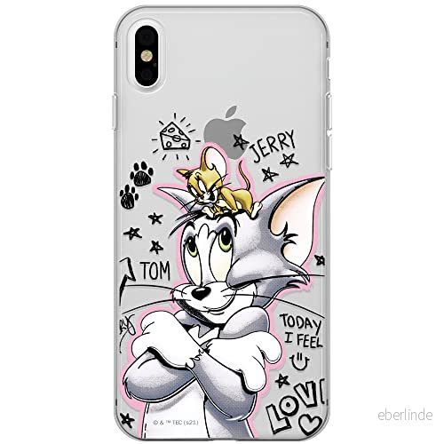 ERT GROUP mobiltelefonfodral för Apple Iphone XS Max originalt och officiellt licensierat Tom and Jerry mönster 004 Vit optimalt anpassad till formen på mobiltelefonen, gedeeltelijk transparant 5904805246128