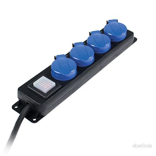as Schwabe Bloc de 4 Prises Distribution Avec Interrupteur, Courant Securité couvercles rabattable 1,5 m câble, 230 V, 16A, IP44, Noir, 838611 4059948005888
