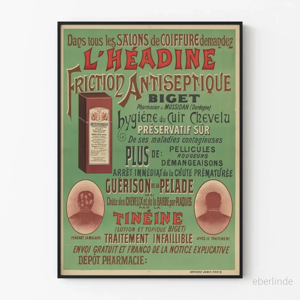 Vintageposter L'Héadine Friction Antiseptique för frisörsalonger
