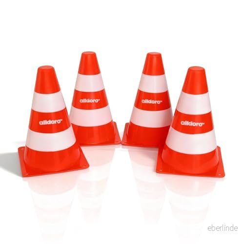 alldoro 60090 pylonset, 4 stycken, trafikkoner stapelbar, för barn från 3 år, vit orange, 17 x 13 cm 4251357600900