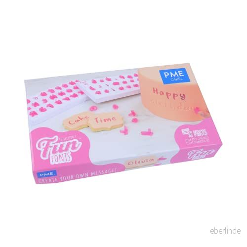 PME FF58 roliga teckensnitt alfabet bokstäver övre och nedre fodral för kakdesign, uppsättning av 52, samling 3, plast, rosa, X Small 5060543486032