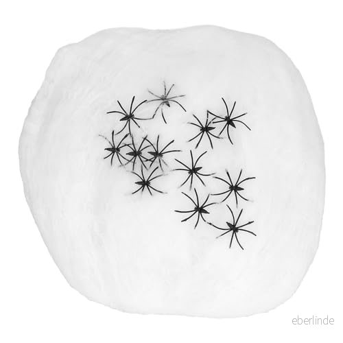 Boland 74339 Spindelnät, vitt, 500 g med 25 svarta spindlar, halloweendekoration, festdekoration 8712026743398