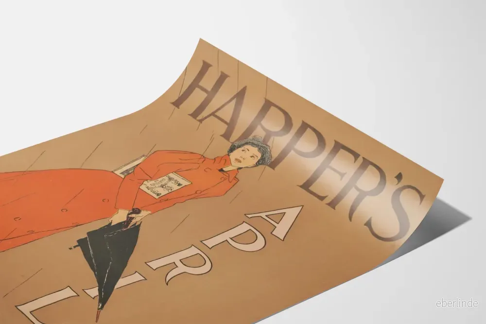 Harper's april vintage - Kvinnor med röd kappa och paraply Poster - Bild 3