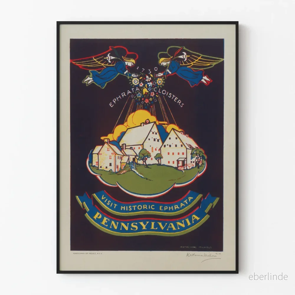 Vintageposter Besök historiska Ephrata Pennsylvania - Amerikansk väggdekoration