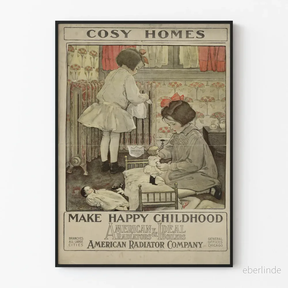 Vintage poster för väggdekoration Cosy Homes – Barn som leker i värmen