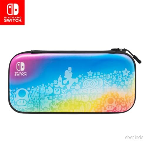 PDP Gaming officiellt Licensierad Switch Slim Deluxe Travel Case STAR SPECTRUM Semi Hardshell Console Stand Protective PU Leather Holds 14 Games Works med OLED & Lite 708056070403