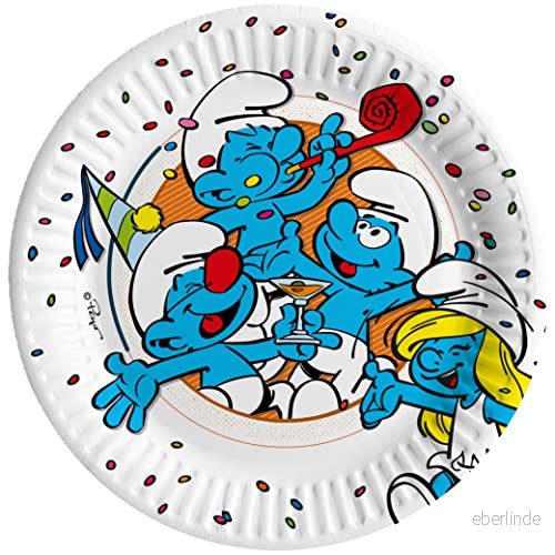Ciao Smurfarna komposterbara pappersplattor (Ø18cm), 8 stycken 16 21 cm, Ljusblå, Vit, 24060 8026196240602