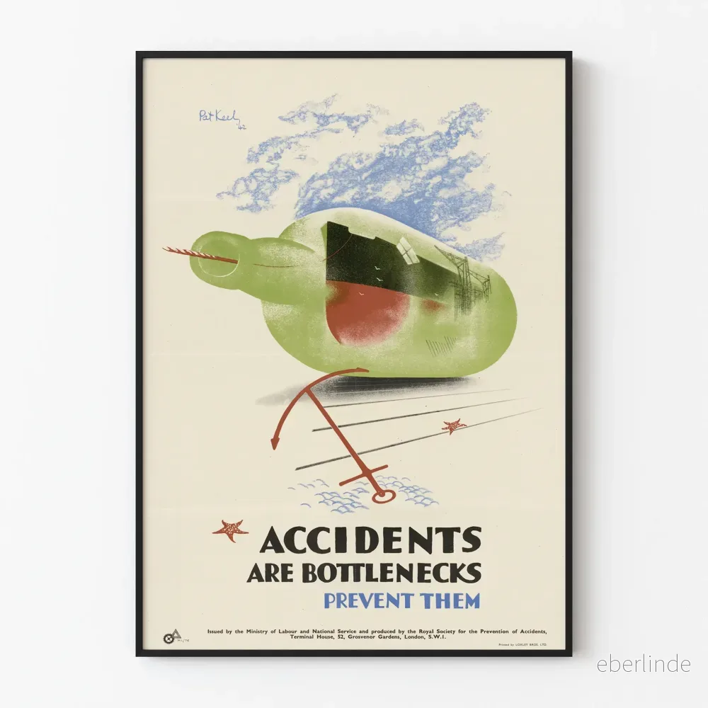 Vintage affisch för olycksfallsförebyggande - Olyckor är flaskhalsar